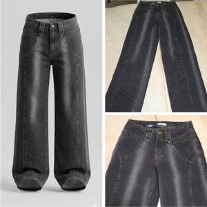 EuroFashion🩶Nicoli Spain Faded Grey Wide Leg Jeans-Low Waist Y2K Style US 2/4